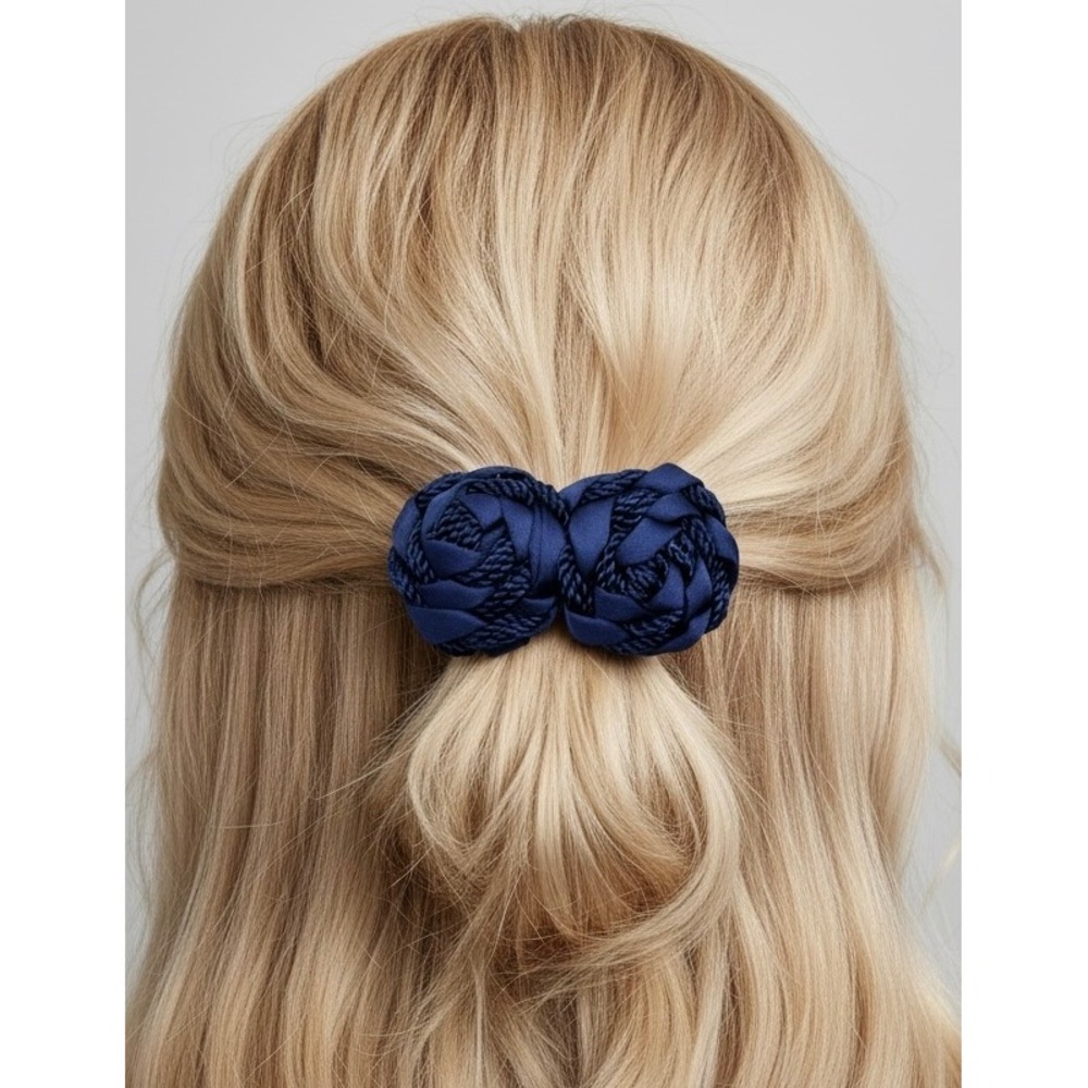 Navy Blue Double Rosette Satin Twisted Cord Celtic Knot Nautical Hair Clip‎